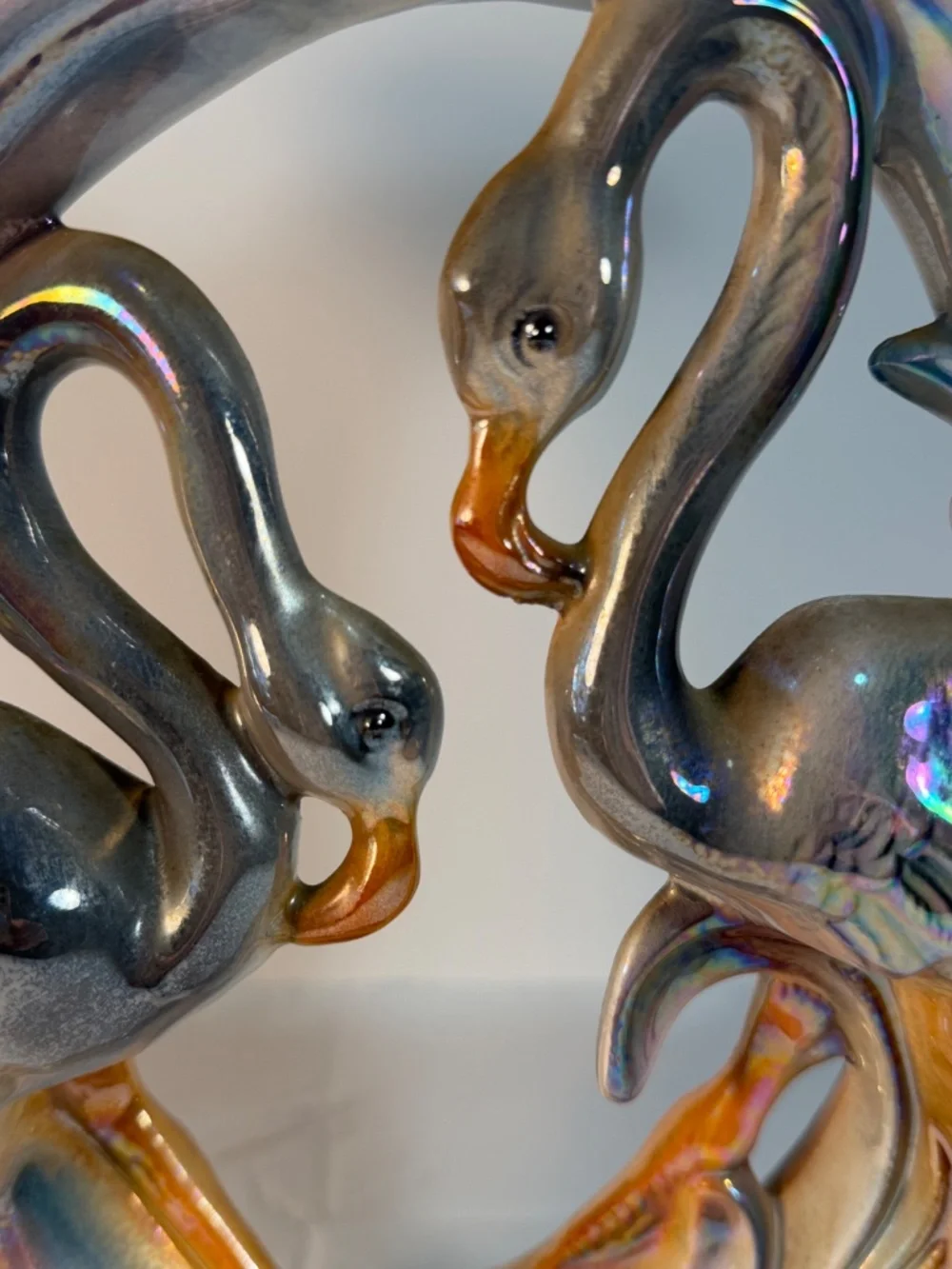 Vintage Large Iridescent Flamingoes Lustreware Double Vase 12.5